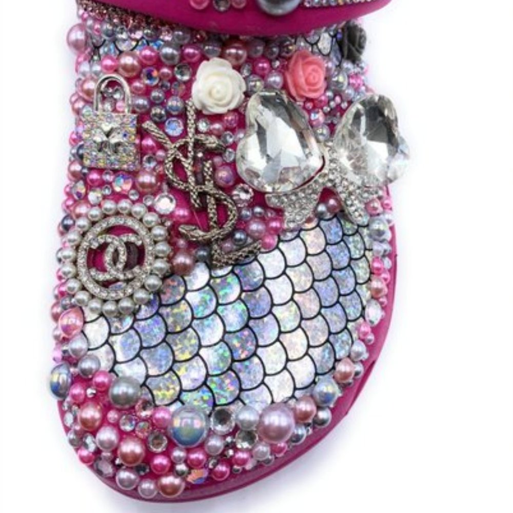 Pink Mermaid Silver Medium Bling Clogs Adult Size 9 - Picture 3 of 3